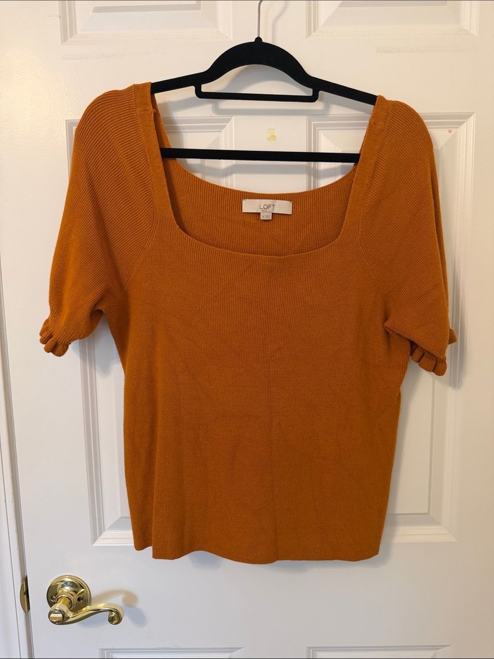 LOFT Rust Orange Square Neck Short Sleeve Knit Top